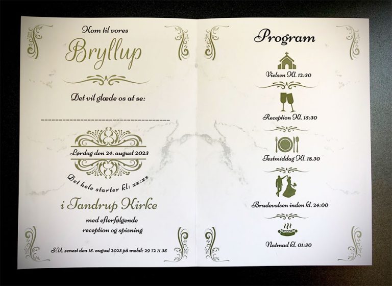 Invitation Til Bryllup - Foldet A4 - Design Nr 1 - Uden Billeder ...