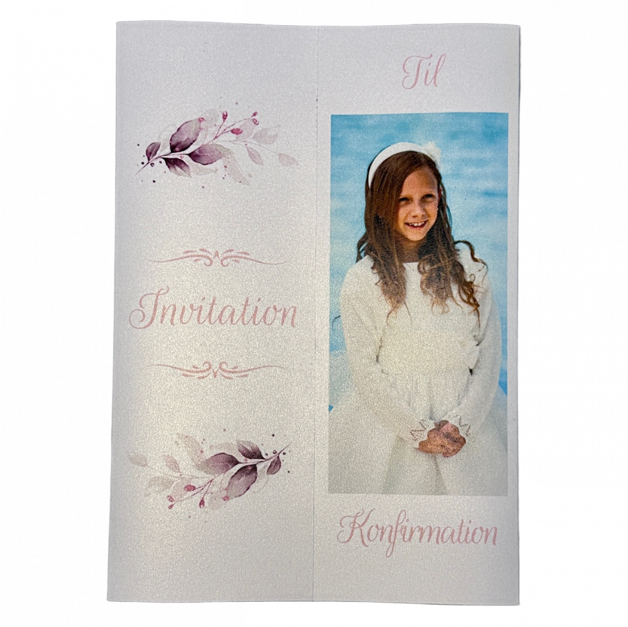 Invitation til konfirmation - Portefals-Gatefold - Rosa floral nr 2 - Image 3