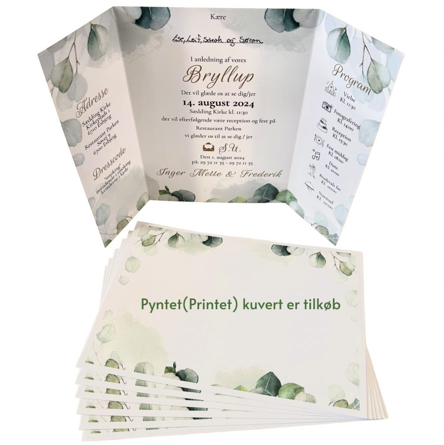 Invitation til bryllup - foldet A4 - Portefals-Gatefold - Eucalyptus blade - Image 4