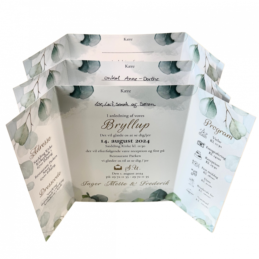 Invitation til bryllup - foldet A4 - Portefals-Gatefold - Eucalyptus blade - Image 2