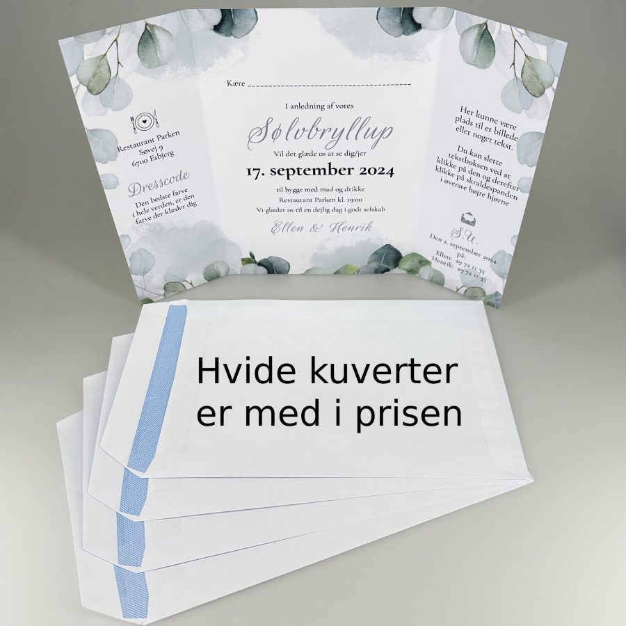 Invitation til sølvbryllup - foldet A4 - Portfals-Gatefold - Eucalyptus blade - Image 4