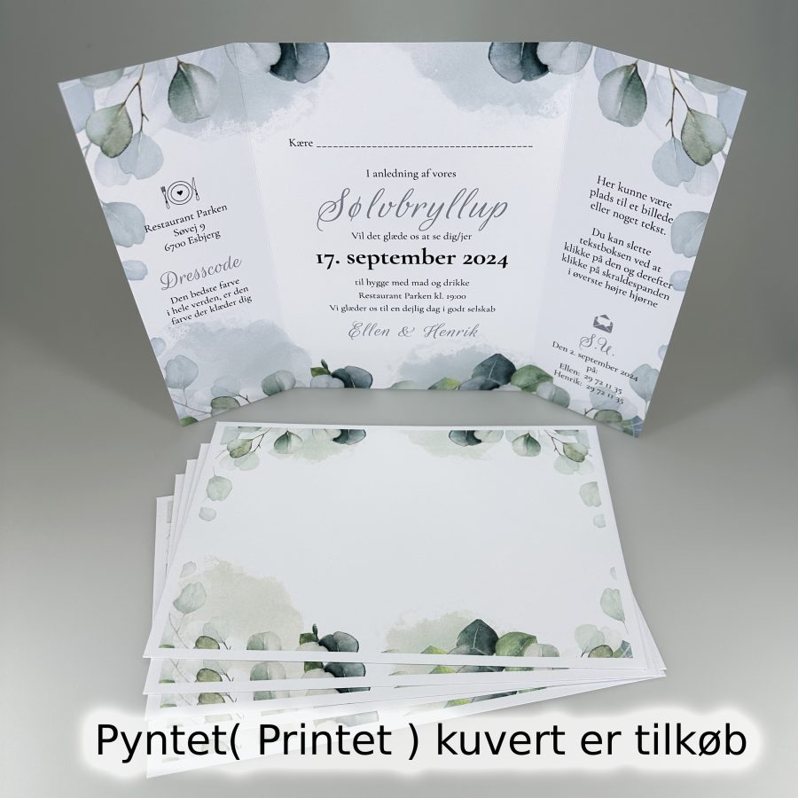 Invitation til sølvbryllup - foldet A4 - Portfals-Gatefold - Eucalyptus blade - Image 2