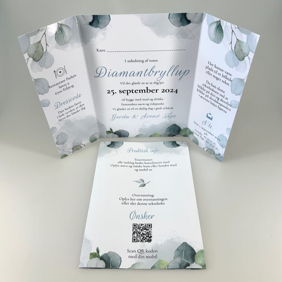 Invitation til diamantbryllup - foldet A4 - Portfals-Gatefold - Eucalyptus blade - Image 2