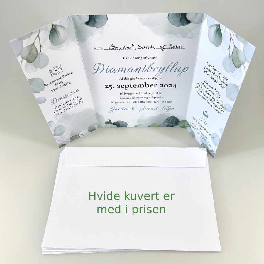 Invitation til diamantbryllup - foldet A4 - Portfals-Gatefold - Eucalyptus blade - Image 3