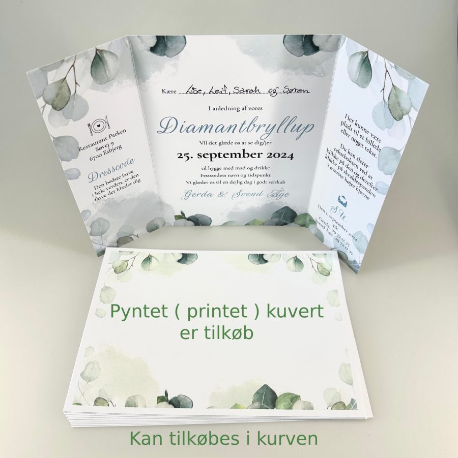 Invitation til diamantbryllup - foldet A4 - Portfals-Gatefold - Eucalyptus blade - Image 4