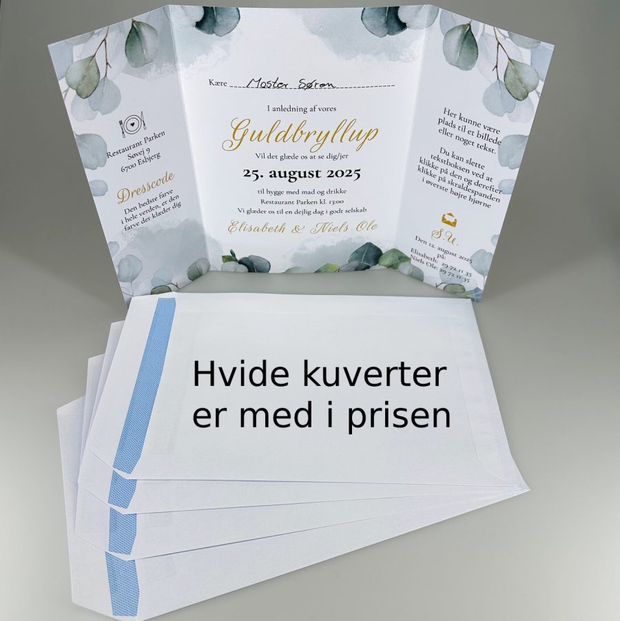 Invitation til guldbryllup - foldet A4 - Portfals-Gatefold - Eucalyptus blade - Image 3